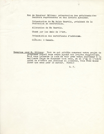 Reproduction de la deuxi&egrave;me page du programme du premier congr&egrave;s r&eacute;gional de la F&eacute;d&eacute;ration des soci&eacute;t&eacute;s Saint-Jean-Baptiste de l'Ontario, tenu &agrave; Ansonville (Ontario), les 6 et 7 octobre 1956, 1956.