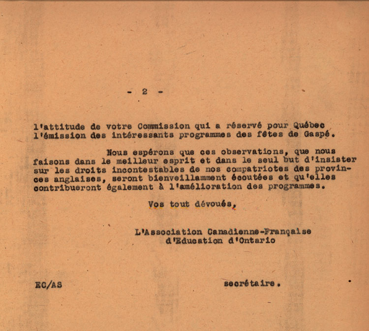 Copie d'une lettre d'Edmond Cloutier