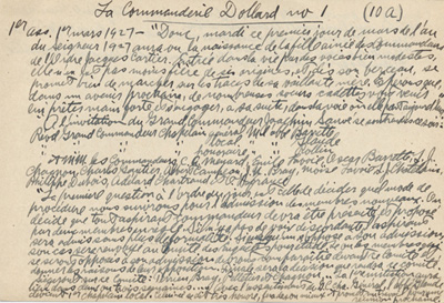 Notes manuscrites de Esdras Terrien pour la pr&eacute;paration d'un historique, 1949.