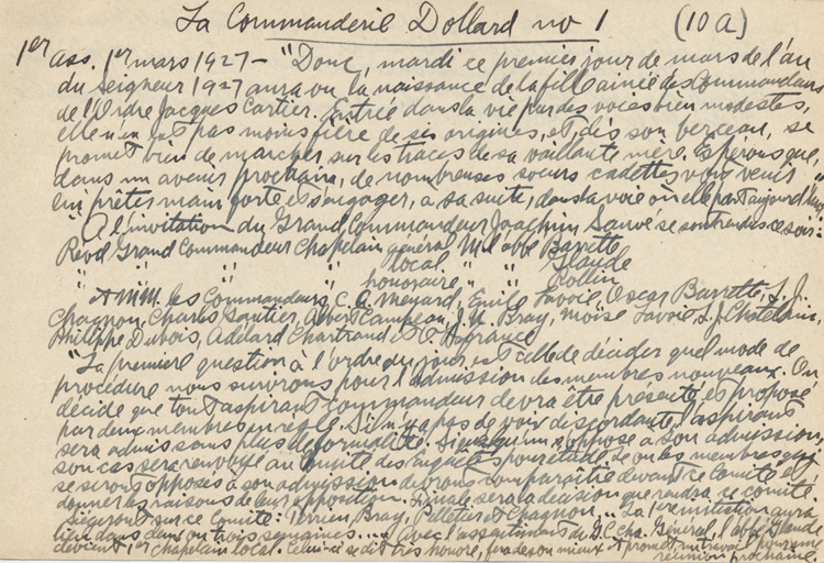 Notes manuscrites de Esdras Terrien pour la pr&eacute;paration d'un historique, 1949.
