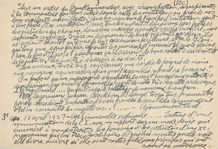 Notes manuscrites de Esdras Terrien pour la pr&eacute;paration d'un historique, 1949.