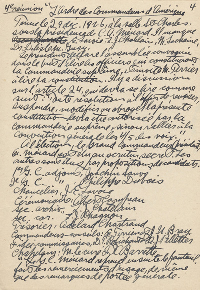 Notes manuscrites de Esdras Terrien pour la pr&eacute;paration d'un historique, 1949.