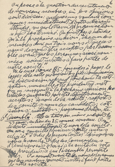 Notes manuscrites de Esdras Terrien pour la pr&eacute;paration d'un historique, 1949.