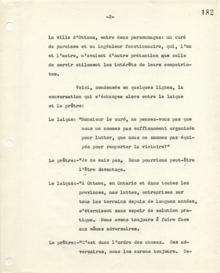 Reconstitution d'une conversation entre l'abb&eacute; Fran&ccedil;ois-Xavier Barrette et Albert M&eacute;nard en 1926