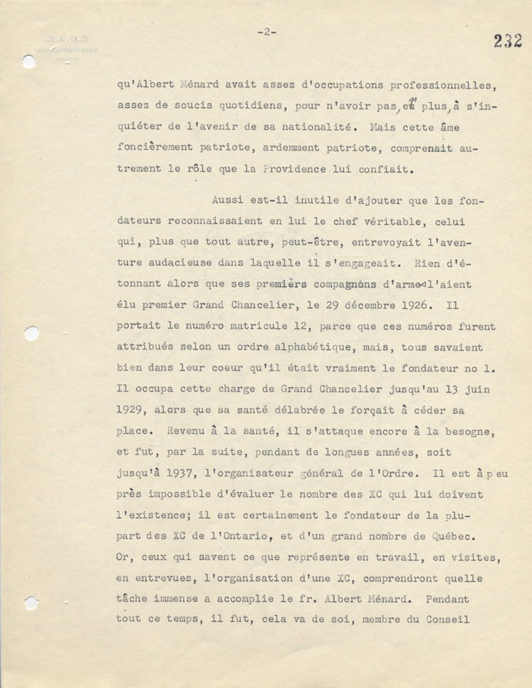 Biographie de Albert M&eacute;nard, 1952.