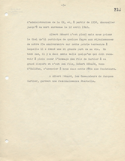Biographie de Albert M&eacute;nard, 1952.