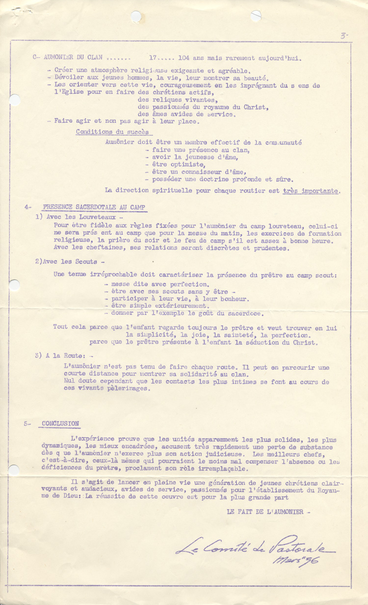 conf&eacute;rence prononc&eacute;e par le r&eacute;v&eacute;rend Gilbert sur &laquo; Le r&ocirc;le de l'aum&ocirc;nier &raquo; (1956)