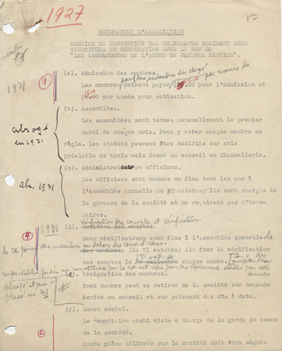 M&eacute;morandum d'association, ca 1927