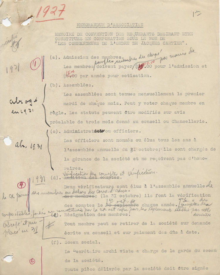 M&eacute;morandum d'association, ca 1927