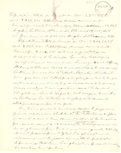 Reproduction de la quatri&egrave;me page d’une lettre du p&egrave;re Louis H&eacute;roux de Sudbury (Ontario), d&eacute;crivant les pressions de Mgr Michael Francis Fallon pour &eacute;liminer les &eacute;coles bilingues en Ontario, 7 ao&ucirc;t 1913.