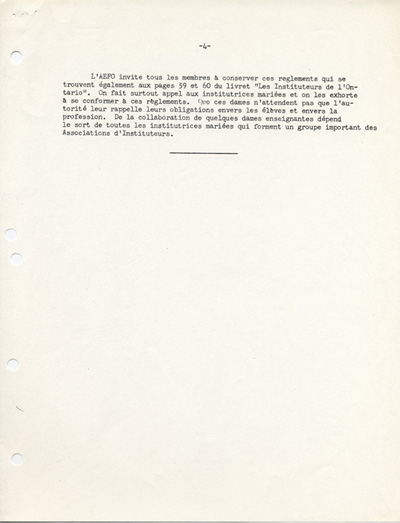 Reproduction de la quatri&egrave;me page d’un article de l’Association de l’enseignement fran&ccedil;ais de l’Ontario (AEFO), conjointement avec l’Association des commissaires des &eacute;coles bilingues de l’Ontario (ACEBO), pour L’&eacute;cole ontarienne, 1962.