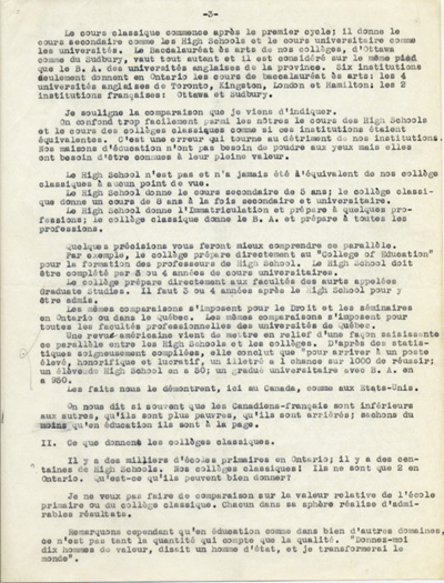 Reproduction de la troisi&egrave;me page du texte du discours de Guillaume Belcourt, s.j., prononc&eacute; au congr&egrave;s r&eacute;gional de l’Association canadienne-fran&ccedil;aise d’&eacute;ducation d’Ontario, &agrave; Sudbury (Ontario) en 1940, 1940.