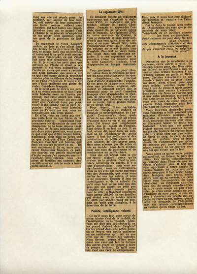 Reproduction de la deuxi&egrave;me partie d’un article paru dans Le Devoir et intitul&eacute; L’hommage au patriote Alfred Longpr&eacute; &agrave; L’Assomption, relatant le d&eacute;voilement d’un monument en son honneur, 3 octobre 1938.