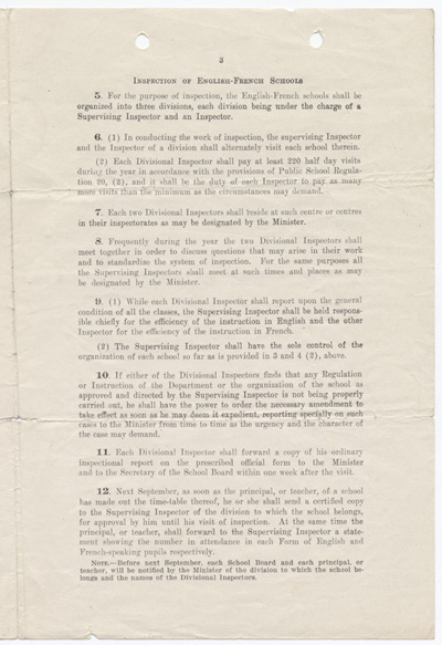 Reproduction de la troisi&egrave;me page de Roman Catholic Separate Schools and English-French Public and Separate School (Circular of Instructions no 17) par le Ontario, Department of Education, juin 1912.
