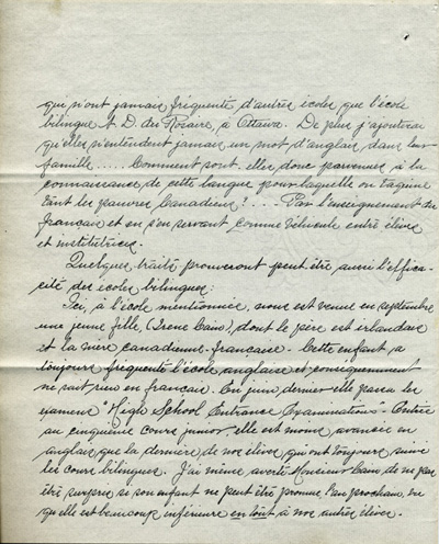 Reproduction de la deuxi&egrave;me page d’une lettre de soeur F&eacute;lix de Valois, sup&eacute;rieure du Couvent Notre-Dame du Rosaire d’Ottawa, au s&eacute;nateur Napol&eacute;on-Antoine Belcourt, 1er novembre 1917.