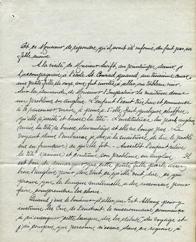 Reproduction de la troisi&egrave;me page d’une lettre de soeur F&eacute;lix de Valois, sup&eacute;rieure du Couvent Notre-Dame du Rosaire d’Ottawa, au s&eacute;nateur Napol&eacute;on-Antoine Belcourt, 1er novembre 1917.