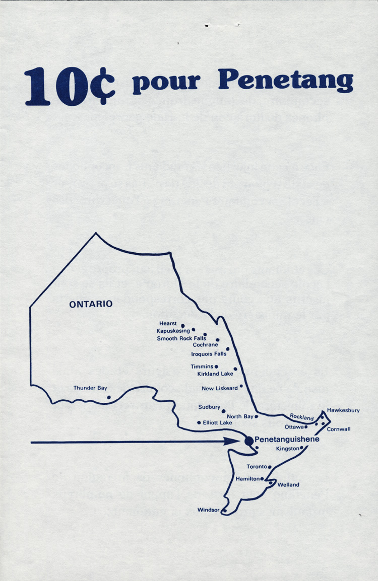 Reproduction du recto d’un d&eacute;pliant intitul&eacute; 10&cent; pour Penetang, 1979.