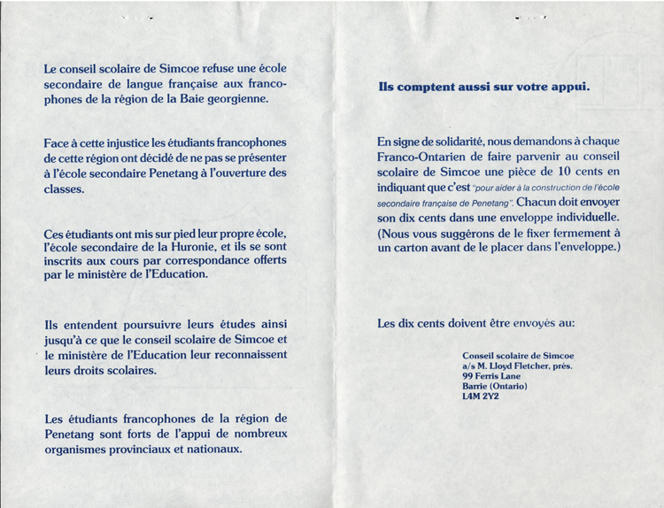 Reproduction du verso d’un d&eacute;pliant intitul&eacute; 10&cent; pour Penetang, 1979.