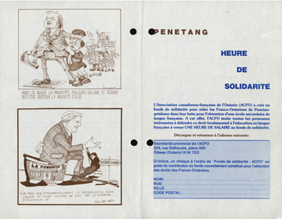 Reproduction du recto d’un d&eacute;pliant intitul&eacute; Penetang. Heure de solidarit&eacute;, 1980.