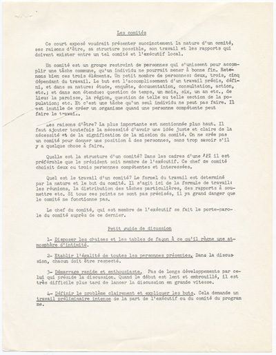 Reproduction de la troisi&egrave;me page du sixi&egrave;me volume du bulletin de la F&eacute;d&eacute;ration des associations de parents et d’instituteurs de langue fran&ccedil;aise d’Ontario destin&eacute; aux ex&eacute;cutifs locaux, intitul&eacute; M&eacute;thodes et Doctrine : conseils et directives, f&eacute;vrier 1961.