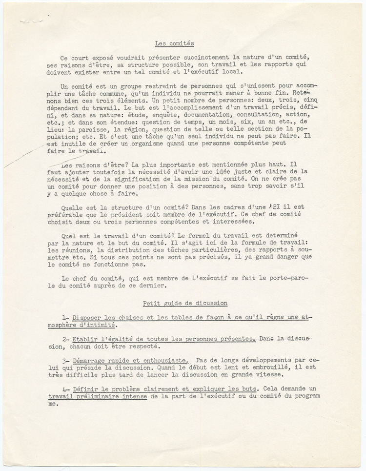 Reproduction de la troisi&egrave;me page du sixi&egrave;me volume du bulletin de la F&eacute;d&eacute;ration des associations de parents et d’instituteurs de langue fran&ccedil;aise d’Ontario destin&eacute; aux ex&eacute;cutifs locaux, intitul&eacute; M&eacute;thodes et Doctrine : conseils et directives, f&eacute;vrier 1961.