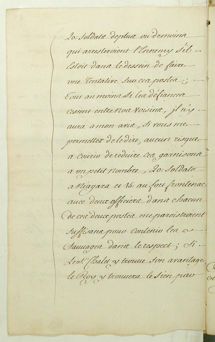 Reproduction du verso du quarante-huiti&egrave;me folio du soixante-dix-huiti&egrave;me volume de la Correspondance g&eacute;n&eacute;rale Canada, comprenant une lettre de Gilles Hocquart, intendant de la Nouvelle-France, au ministre des Colonies, Jean-Fr&eacute;d&eacute;ric Ph&eacute;lipeaux de Maurepas, concernant l’affermage des forts Frontenac et Niagara &agrave; Fran&ccedil;ois Chalet, 15 octobre 1942.
