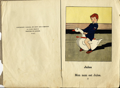 Reproduction de la deuxi&egrave;me et de la troisi&egrave;me page du manuel d’initiation &agrave; la lecture Frou-Frou et Fin-Fin de Robert Gauthier, 1939.