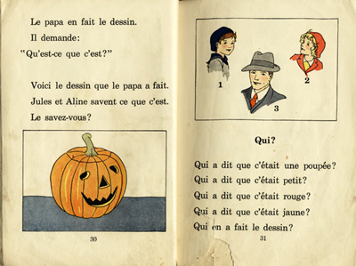 Reproduction de la trenti&egrave;me et de la trente et uni&egrave;me page du manuel d’initiation &agrave; la lecture Frou-Frou et Fin-Fin de Robert Gauthier, 1939.