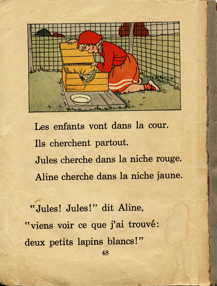 Reproduction de la quarante-huiti&egrave;me page du manuel d’initiation &agrave; la lecture Frou-Frou et Fin-Fin de Robert Gauthier, 1939.
