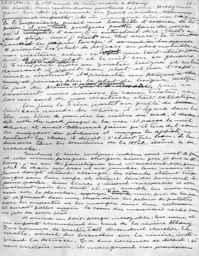 Reproduction de la onzi&egrave;me page des M&eacute;moires d’un p&egrave;re oblat, par Joseph-&Eacute;tienne Guinard, missionnaire &agrave; Albany en 1892, 1946.