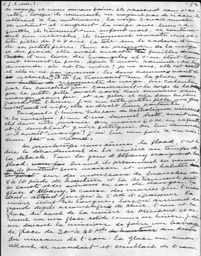 Reproduction de la douzi&egrave;me page des M&eacute;moires d’un p&egrave;re oblat, par Joseph-&Eacute;tienne Guinard, missionnaire &agrave; Albany en 1892, 1946.