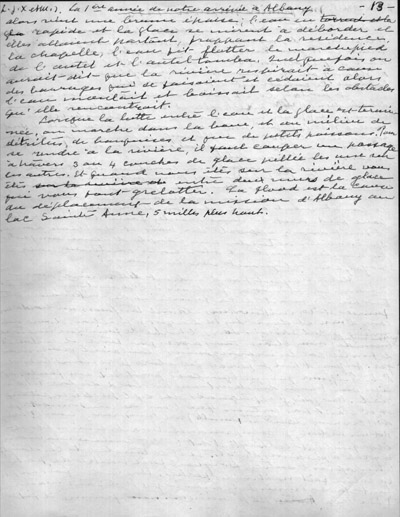 Reproduction de la treizi&egrave;me page des M&eacute;moires d’un p&egrave;re oblat, par Joseph-&Eacute;tienne Guinard, missionnaire &agrave; Albany en 1892, 1946.