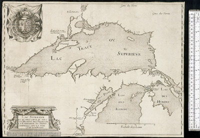 Reproduction d’une carte du Lac Sup&eacute;rieur et d’autres lieux des missions j&eacute;suites en Ontario, 1671.