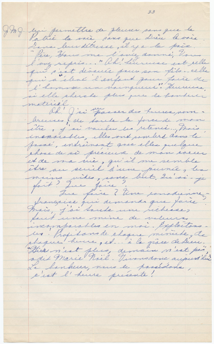 Reproduction de la troisi&egrave;me page d’une composition au concours provincial de fran&ccedil;ais en Ontario, section secondaire, district d’Ottawa (Ontario), 1946.