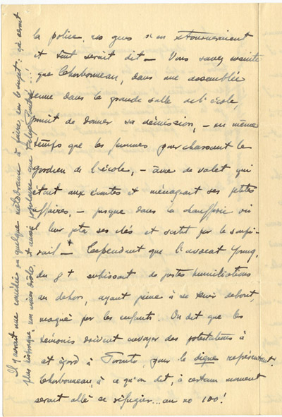 Reproduction de la douzi&egrave;me page d’une lettre du p&egrave;re Rodrigue Villeneuve &agrave; l’abb&eacute; Lionel Groulx, 7 au 9 janvier 1916.