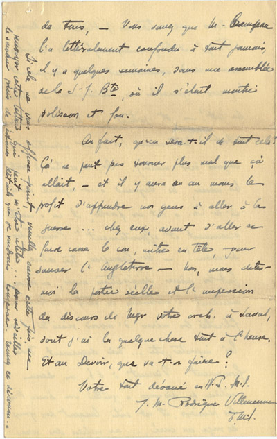 Reproduction de la seizi&egrave;me page d’une lettre du p&egrave;re Rodrigue Villeneuve &agrave; l’abb&eacute; Lionel Groulx, 7 au 9 janvier 1916.