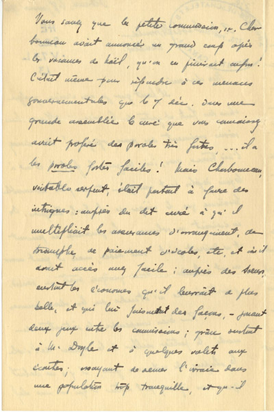 Reproduction de la deuxi&egrave;me page d’une lettre du p&egrave;re Rodrigue Villeneuve &agrave; l’abb&eacute; Lionel Groulx, 7 au 9 janvier 1916.