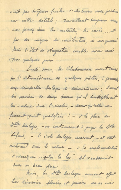 Reproduction de la troisi&egrave;me page d’une lettre du p&egrave;re Rodrigue Villeneuve &agrave; l’abb&eacute; Lionel Groulx, 7 au 9 janvier 1916.