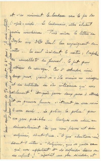 Reproduction de la cinqui&egrave;me page d’une lettre du p&egrave;re Rodrigue Villeneuve &agrave; l’abb&eacute; Lionel Groulx, 7 au 9 janvier 1916.