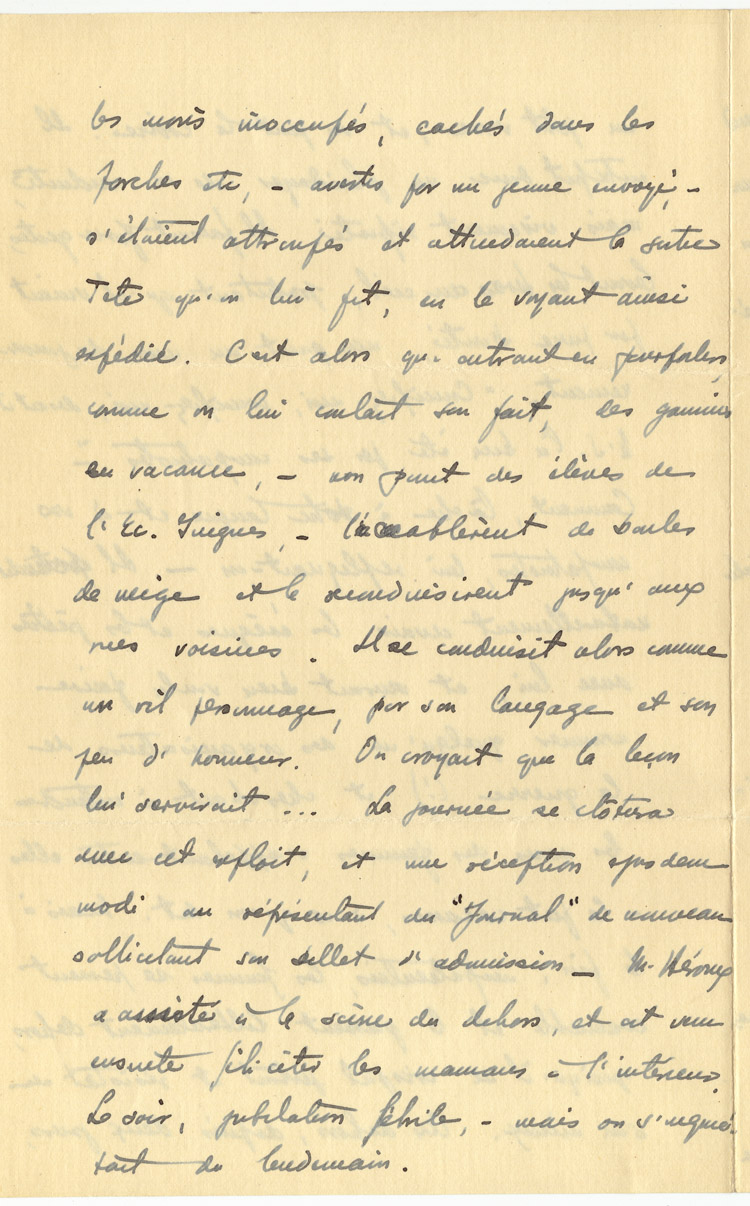Reproduction de la huiti&egrave;me page d’une lettre du p&egrave;re Rodrigue Villeneuve &agrave; l’abb&eacute; Lionel Groulx, 7 au 9 janvier 1916.
