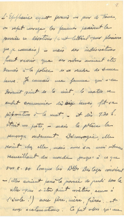 Reproduction de la neuvi&egrave;me page d’une lettre du p&egrave;re Rodrigue Villeneuve &agrave; l’abb&eacute; Lionel Groulx, 7 au 9 janvier 1916.