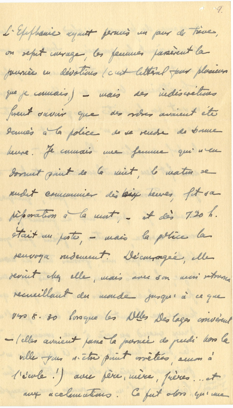 Reproduction de la neuvi&egrave;me page d’une lettre du p&egrave;re Rodrigue Villeneuve &agrave; l’abb&eacute; Lionel Groulx, 7 au 9 janvier 1916.